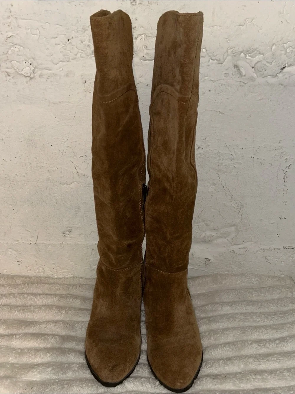 Brown Suede Tall Western Boots Crown Vintage 6 Knee High Riding Boho Cowgirl